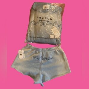 NWT PacSun SUPER Oversized Hoodie Light Blue & Embroidered Butterfly Flow Shorts